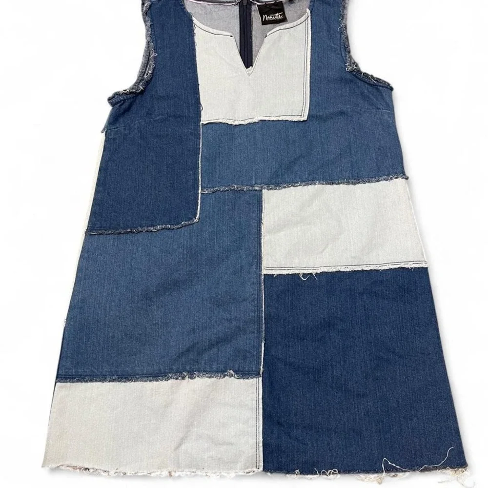 Nanette blue denim patchwork dress with distressed edges - Picture 1 of 6